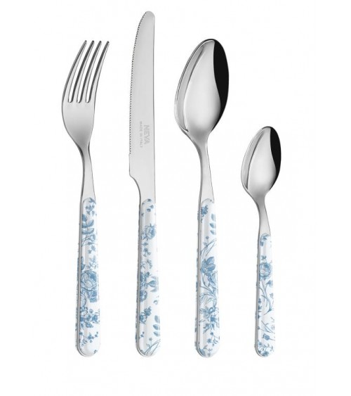 24 Pieces Shabby Chic Cutlery Set - China Roses Light Blue