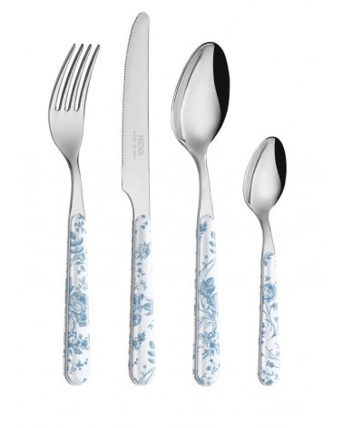 24 Pieces Shabby Chic Cutlery Set - China Roses Light Blue -  - 8053800188159