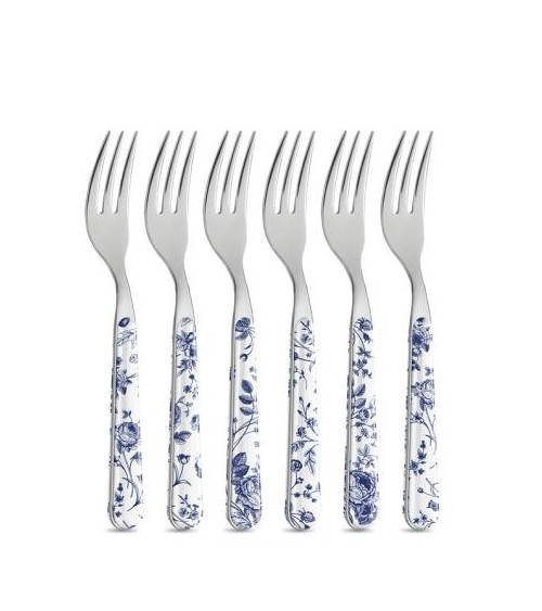 8 件套破旧别致甜点餐具 - 中国玫瑰蓝色 -