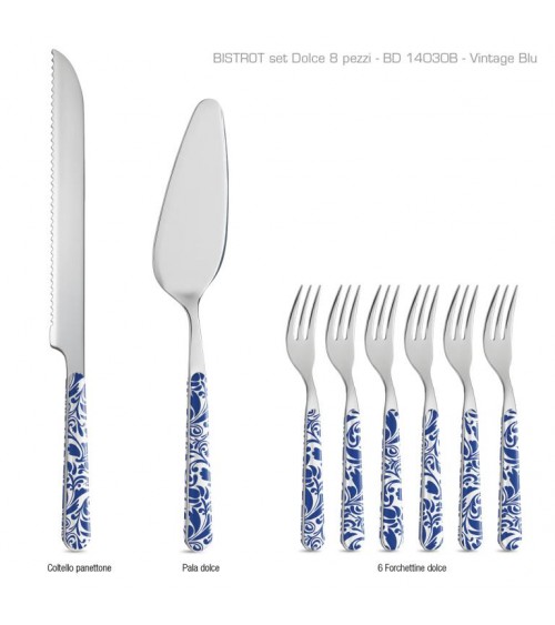 8 件套现代甜点餐具 - 复古蓝色 -