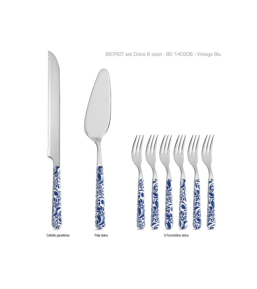 Set 8 Pcs Modern Dessert Cutlery - Vintage Blue -  - 8056600482007