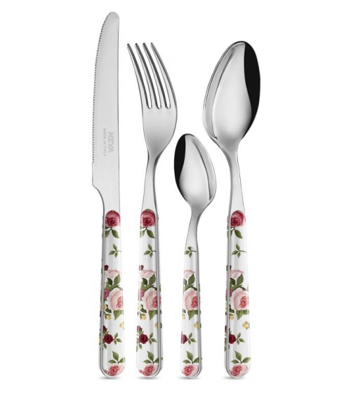 24 件套普罗旺斯餐具 - 红色和粉色玫瑰 -