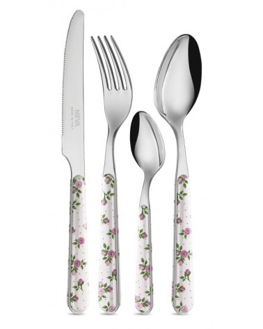 24 件套普罗旺斯餐具 - 深粉色玫瑰 -