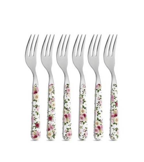 8 件套破旧别致甜点餐具 - 粉红玫瑰 -
