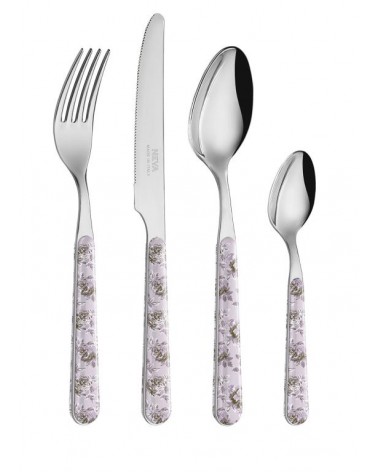 24 件套普罗旺斯餐具 - 粉色复古玫瑰 -