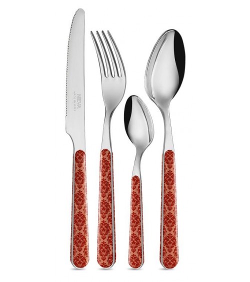24 Pieces Shabby Chic Cutlery Set - Red Damask