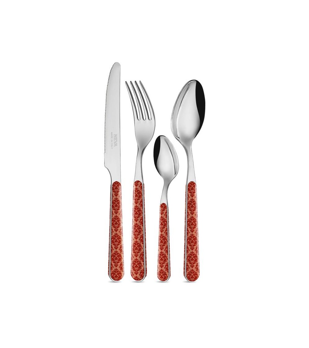 24 Pieces Shabby Chic Cutlery Set - Red Damask -  - 8053800187343