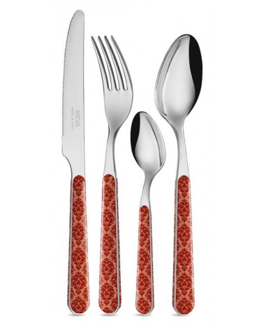 24 Pieces Shabby Chic Cutlery Set - Red Damask -  - 8053800187343