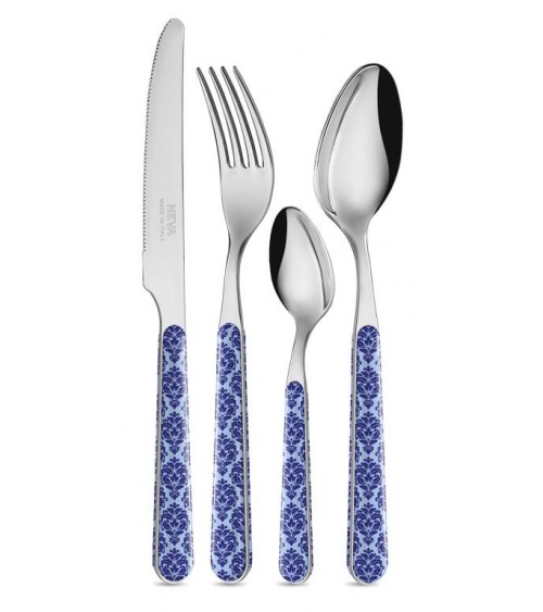 24-Piece Shabby Chic Cutlery Set - Blue Damask