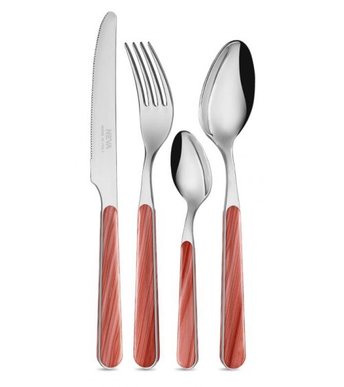 Set 24 Couverts Modernes - Texture Sapin Rose Corail