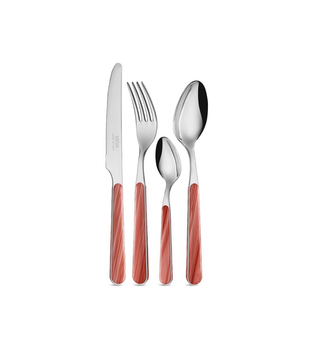 Set 24 Couverts Modernes - Texture Sapin Rose Corail - 