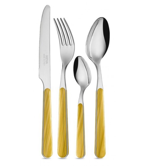 Set of 24 pieces Modern cutlery - Yellow fir texture -