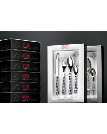 24-Piece Country Chic Cutlery Set - Anthracite Pine Texture -  - 8054301504783