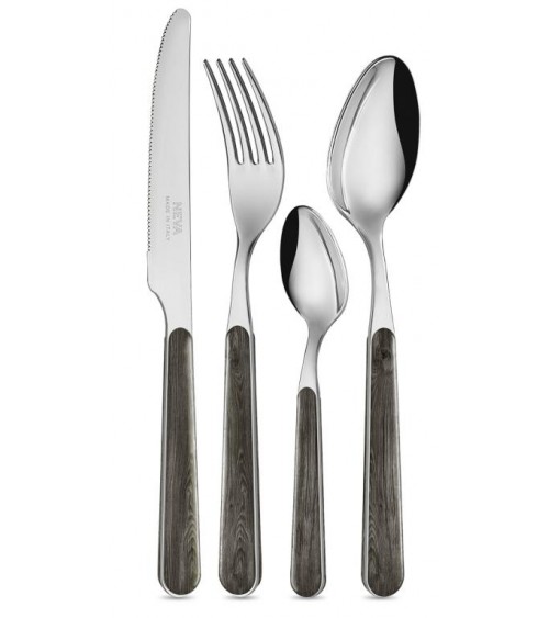 24-Piece Country Chic Cutlery Set - Anthracite Pine Texture -  - 8054301504783