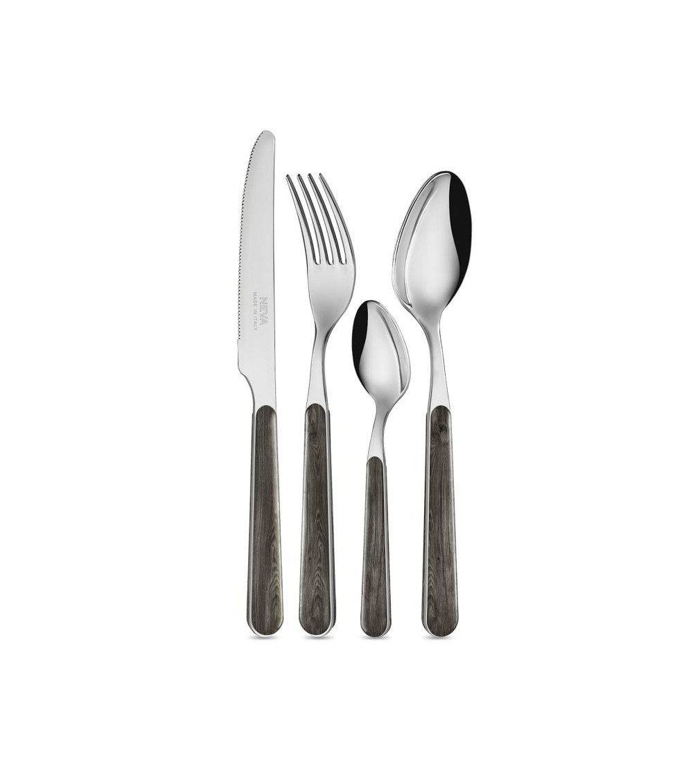 24-teiliges Country Chic Besteckset - Anthrazitfarbene Kiefernstruktur - 
