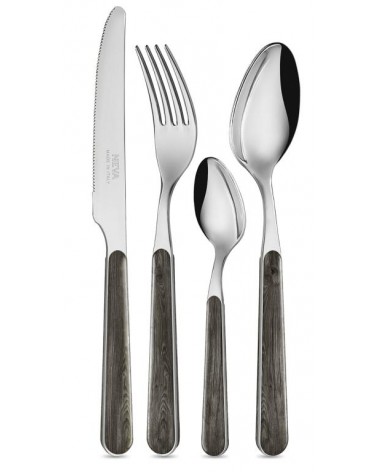 24-teiliges Country Chic Besteckset - Anthrazitfarbene Kiefernstruktur - 