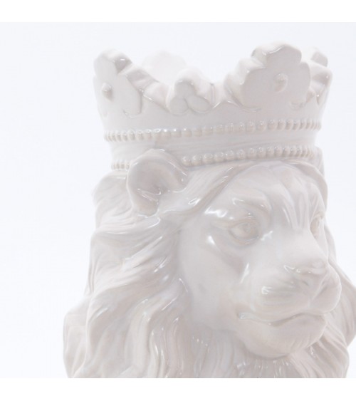Lion Head Sculpture with White Ceramic Crown -  - 