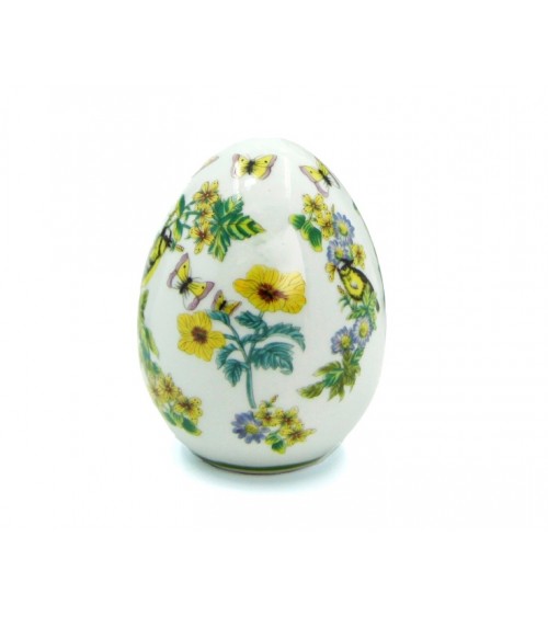 Uovo in Ceramica Vintage "Fiori Gialli con Uccellino" - Royal Family - 