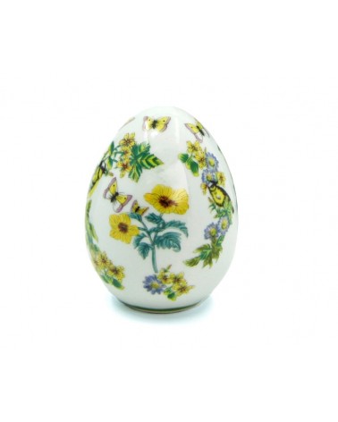 Œuf en céramique vintage "Fleurs jaunes avec oiseau" - famille royale -