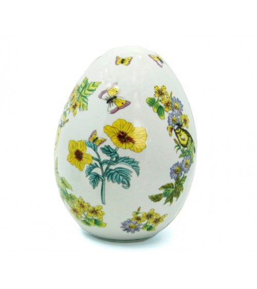 Vintage Ceramic Egg "gelbe Blumen mit Vogel" - königliche Familie -