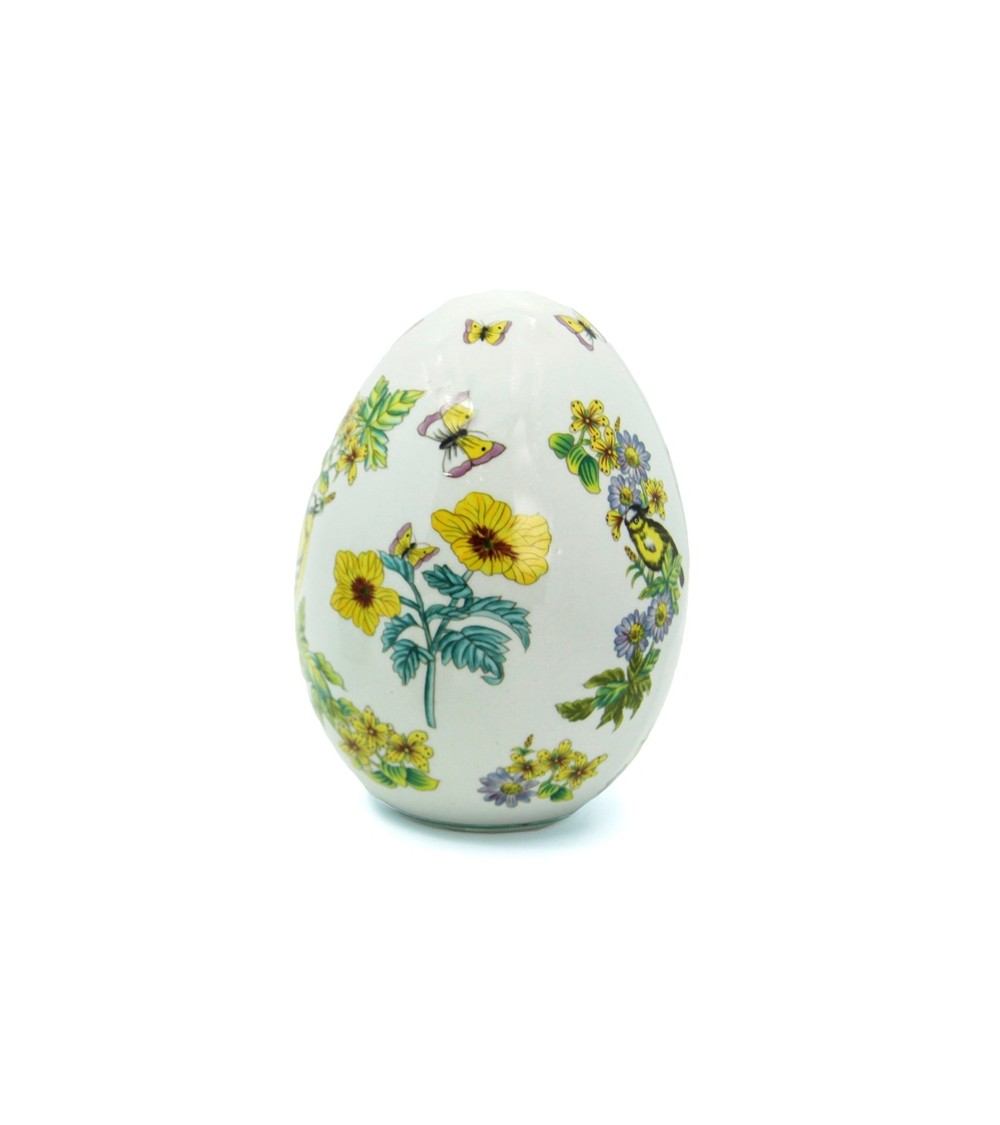 Vintage Ceramic Egg "Yellow Flowers with Bird" - Royal Family -  - 