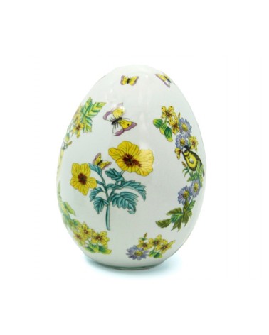 Uovo in Ceramica Vintage "Fiori Gialli con Uccellino" - Royal Family - 