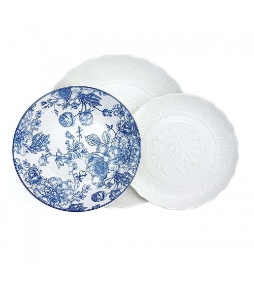 Assiettes En Porcelaine Bleue Et Blanche De Style Anglais - Décor De Broderie - Set 3 Pcs Table Place