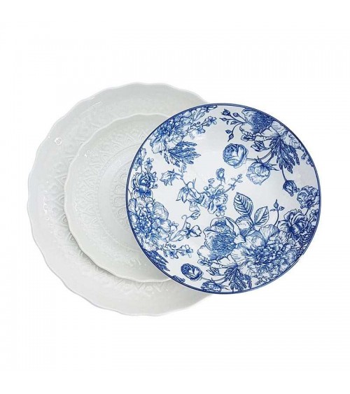 English Style Blue and White Porcelain Plates - Embroidery Decoration - Set of 3 Table Place Pieces -  - 