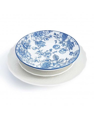 Blaue und weiße Porzellanteller im englischen Stil – Stickerei-Dekoration – Set mit 3 Tischstücken - 