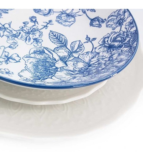 Assiettes en porcelaine bleue et blanche de style anglais - Décoration de broderie - Ensemble de 3 pièces de table - 
