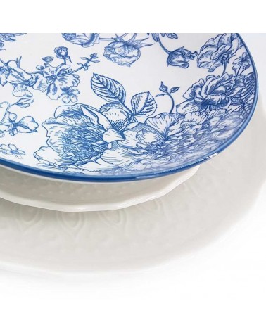 Blaue und weiße Porzellanteller im englischen Stil – Stickerei-Dekoration – Set mit 3 Tischstücken - 