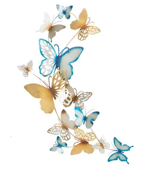 Dekorative 3D-Wandplatte Schmetterlinge Gold / Hellblau cm 59,5 x 4 x 111,5- Mauro Ferretti - 
