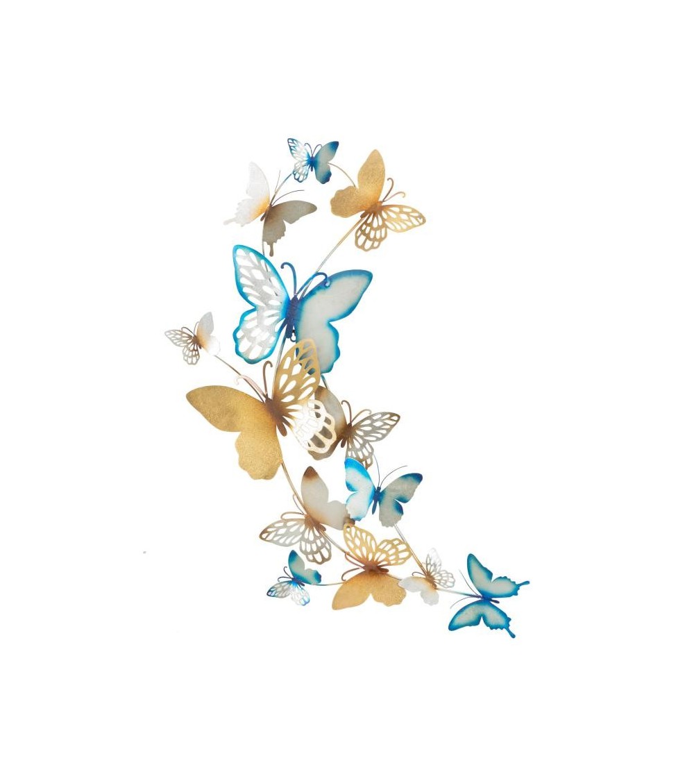 Dekorative 3D-Wandplatte Schmetterlinge Gold / Hellblau cm 59,5 x 4 x 111,5- Mauro Ferretti - 
