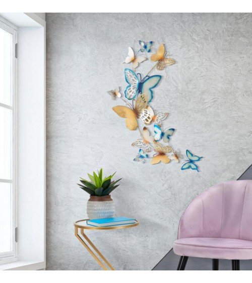 3D Decorative Wall Panel Butterflies Gold / Light Blue Cm 59.5X4X111.5- Mauro Ferretti -  - 8024609355554