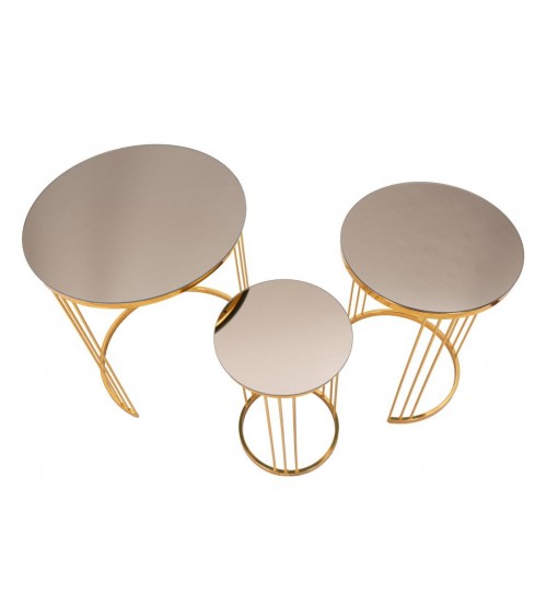 Einfaches rundes Bronze-Spiegeltisch-Set, 3 Stück, cm. – Mauro Ferretti - 