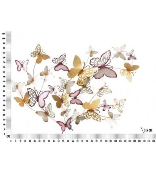 Pannello Decorativo 3D Da Muro Butterflies Oro/Bordeaux Cm 132X3,5X95,5- Mauro Ferretti - 