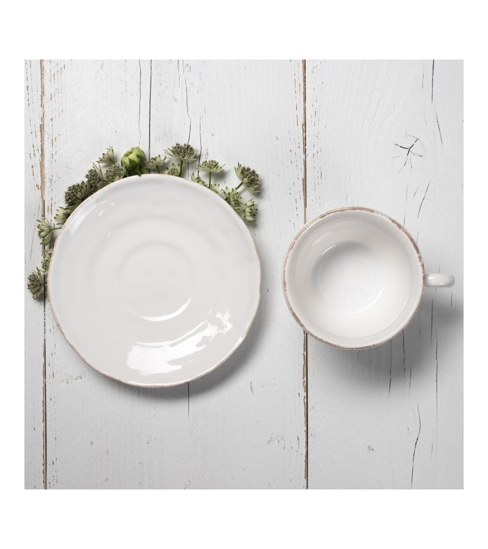 Provencal Style White Ceramic Cup and Saucer -  - 