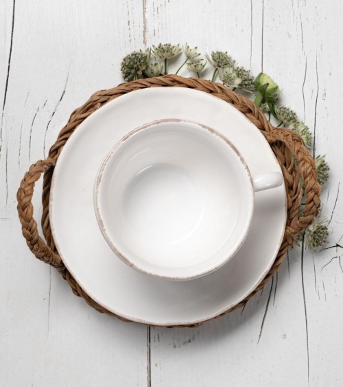 Provencal Style White Ceramic Cup and Saucer -  - 