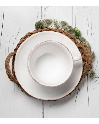 Tasse et soucoupe en céramique blanche de style provençal - 