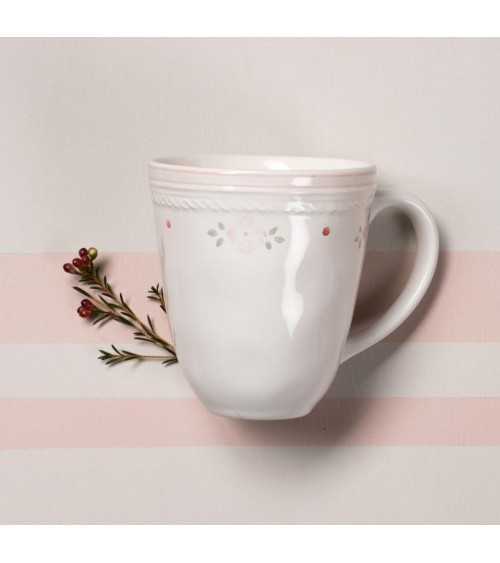 Shabby Chic Ceramic Mug with Pink Flowers