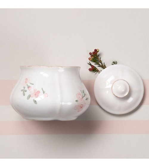 Shabby Chic Ceramic Sugar Bowl with Pink Flowers - Luxe Lodge