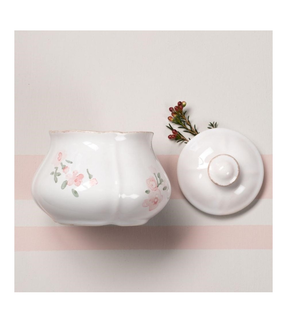 Shabby Chic Zuckerdose aus Keramik mit rosa Blumen - 