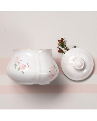 Shabby Chic Zuckerdose aus Keramik mit rosa Blumen - 