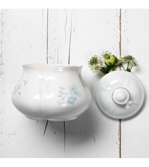 Shabby Chic Ceramic Sugar Bowl with Blue Flowers - Luxe Lodge