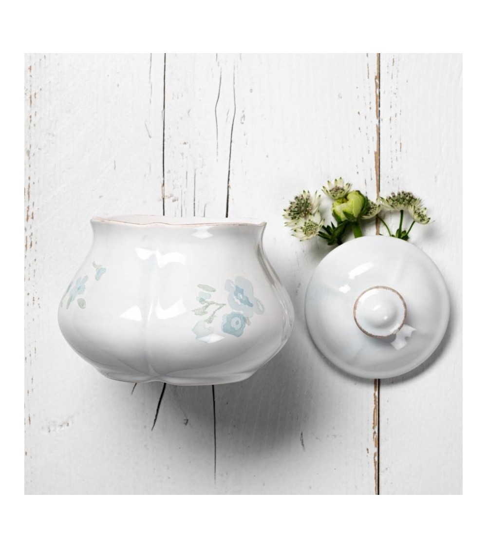Shabby Chic Ceramic Sugar Bowl with Blue Flowers -  - 
