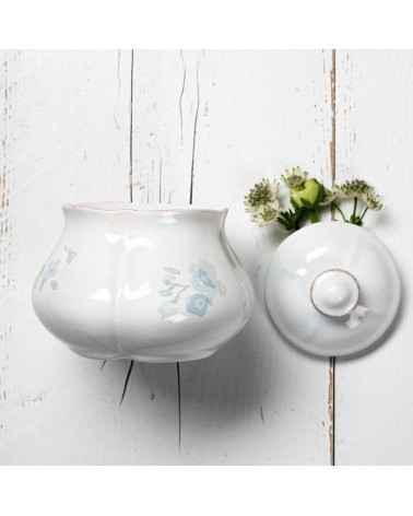 Shabby Chic Ceramic Sugar Bowl with Blue Flowers -  - 