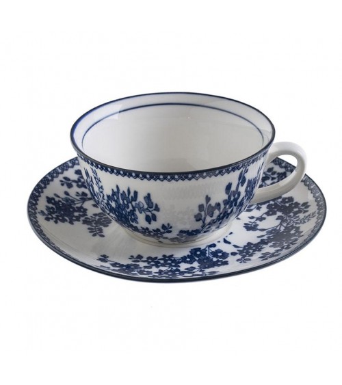 Cup with ceramic plate with blue flowers "Blue British"
