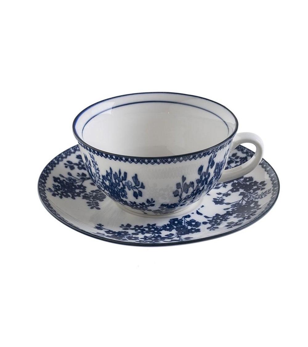 Cup with ceramic plate with blue flowers "Blue British" -  - 