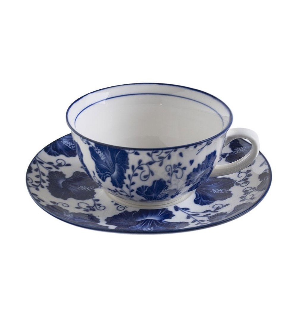 Cup with ceramic plate decorated with blue lilies "Blue Spring" Shabby Chic - Luxe Lodge -  - 