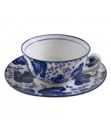 Tazza con Piatto in Ceramica Decorata con Gigli Blu "Blue Spring " Shabby Chic - 